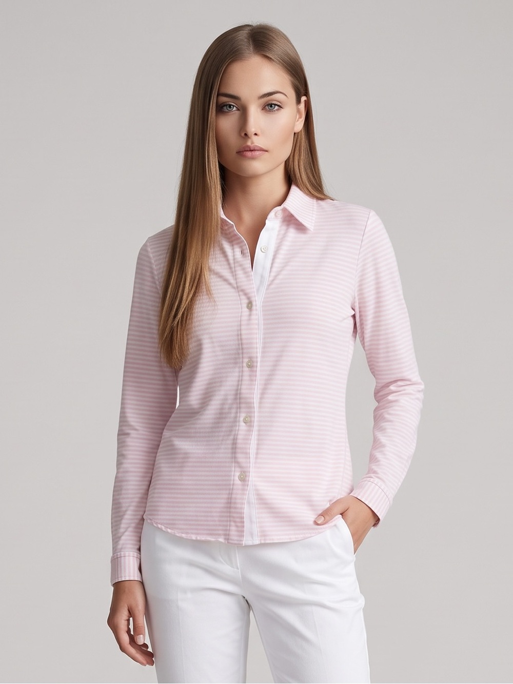 🌻Amina Rubinacci Shirt Pink White Textured Button Up Collared Size 42 / Small